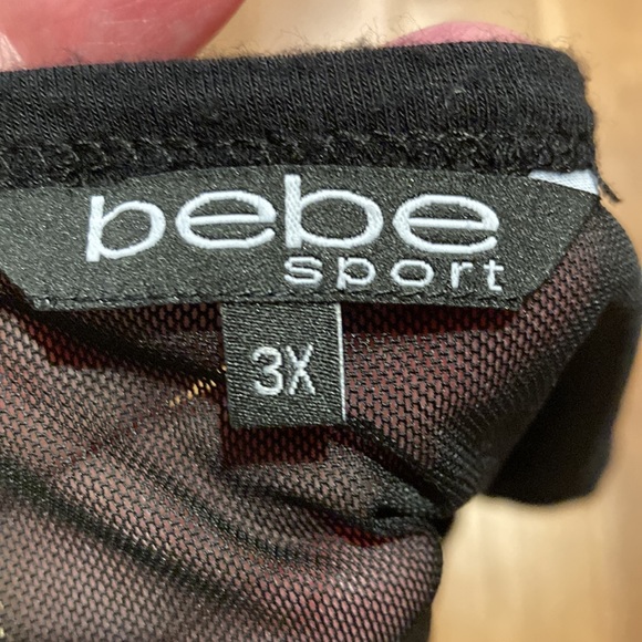 Bebe Women's Tank Black with Pink letters Sheer Shoulders & Back Yoke Size 3X - Picture 6 of 9